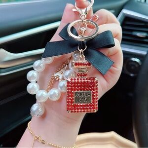 Perfume bottle Rhinestone Bag Charm -Red